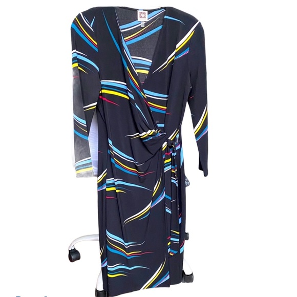 Anne Klein Black Wrap Long Sleeves Dress Size 4 - Picture 1 of 5